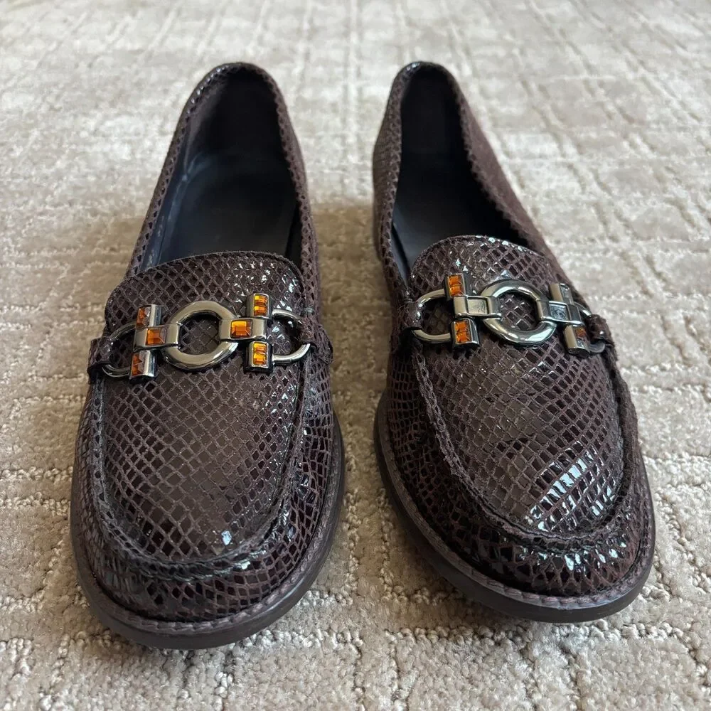 Stuart Weitzman Patent Leather Loafers Women's 8.5M (fits like 8) Brown READ